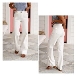Judy Blue High Rise Wide Leg Jeans White Double Button Size 16W
